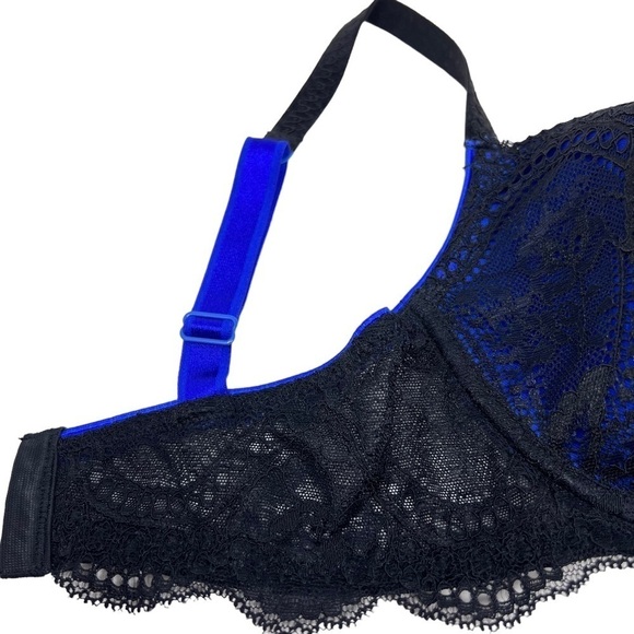 Le Mystere Isabella All Over Lace Bra Cobalt Blue Black Style 2535 Size 32E - Picture 11 of 12